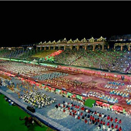 artists walking the stadium